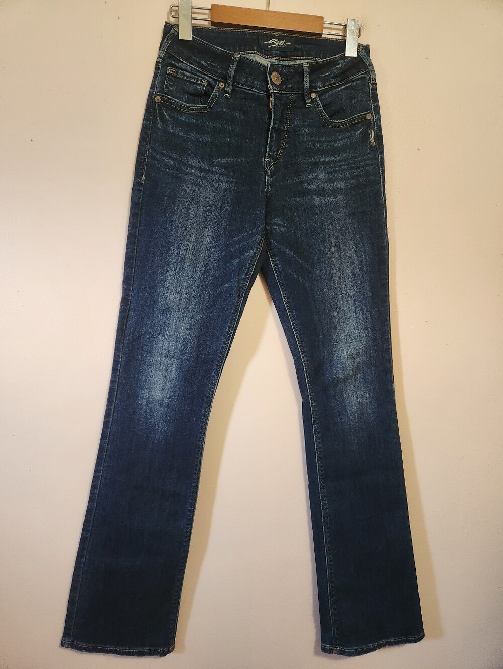 Silver Jeans Co Avery Slim Bootcut Dark Wash Embroidered Stretch Denim 27x33